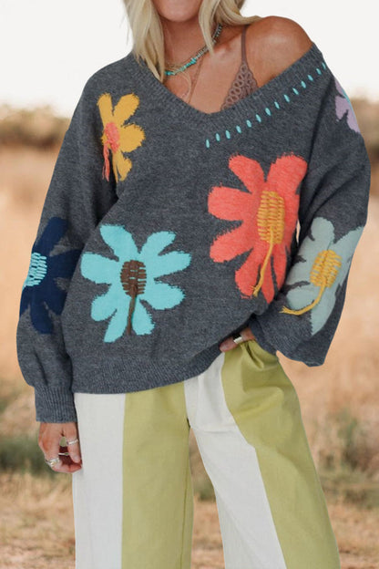 Floral Print Balloon Sleeve Sweater