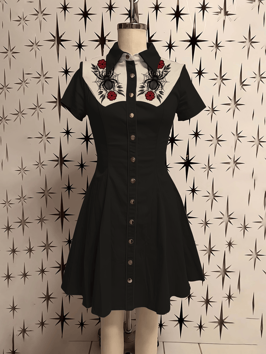 Retro Spider Flower Printed Shirt Dress