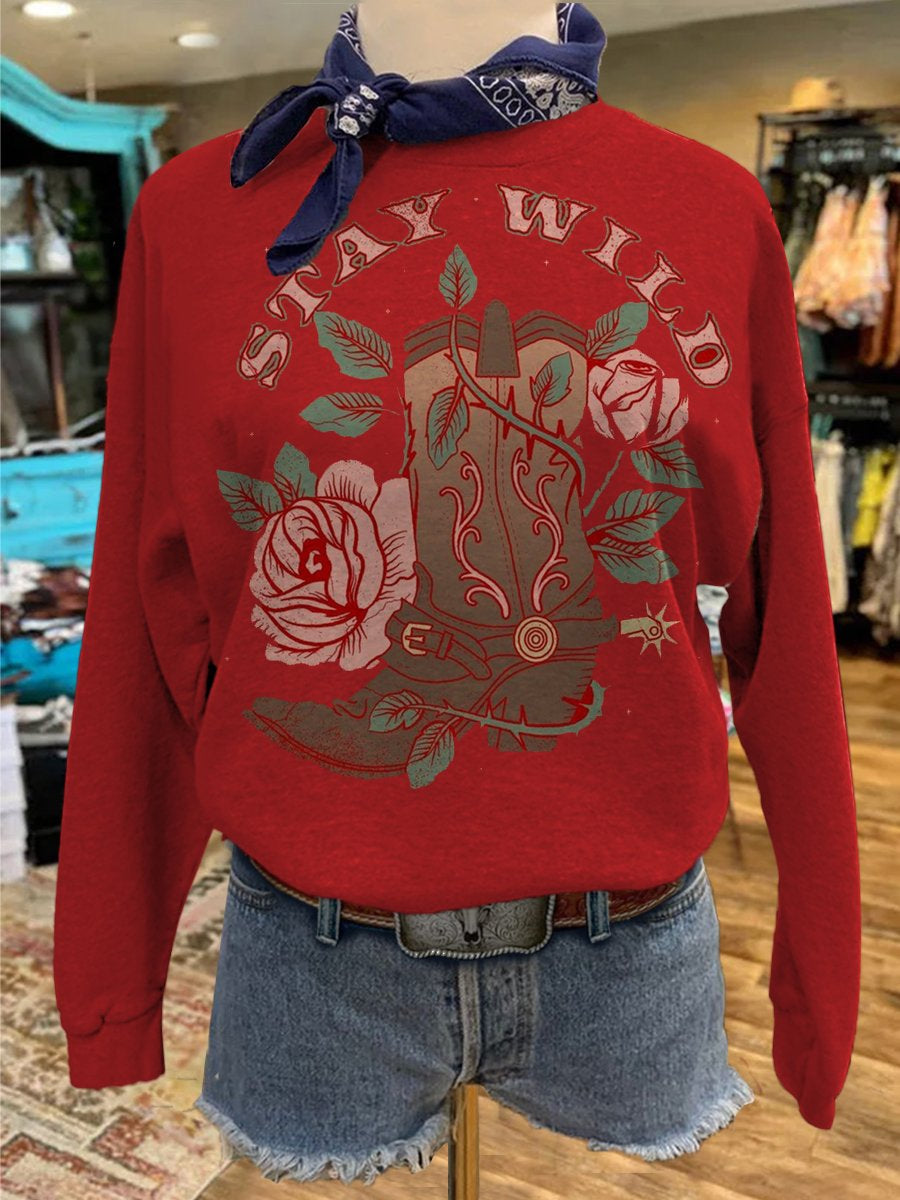 Western Boot Print Casual Sweatshirt