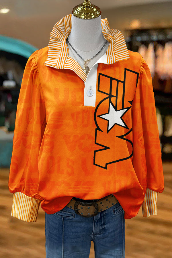 Orange Vols Gameday Print Puff Sleeve Blouse