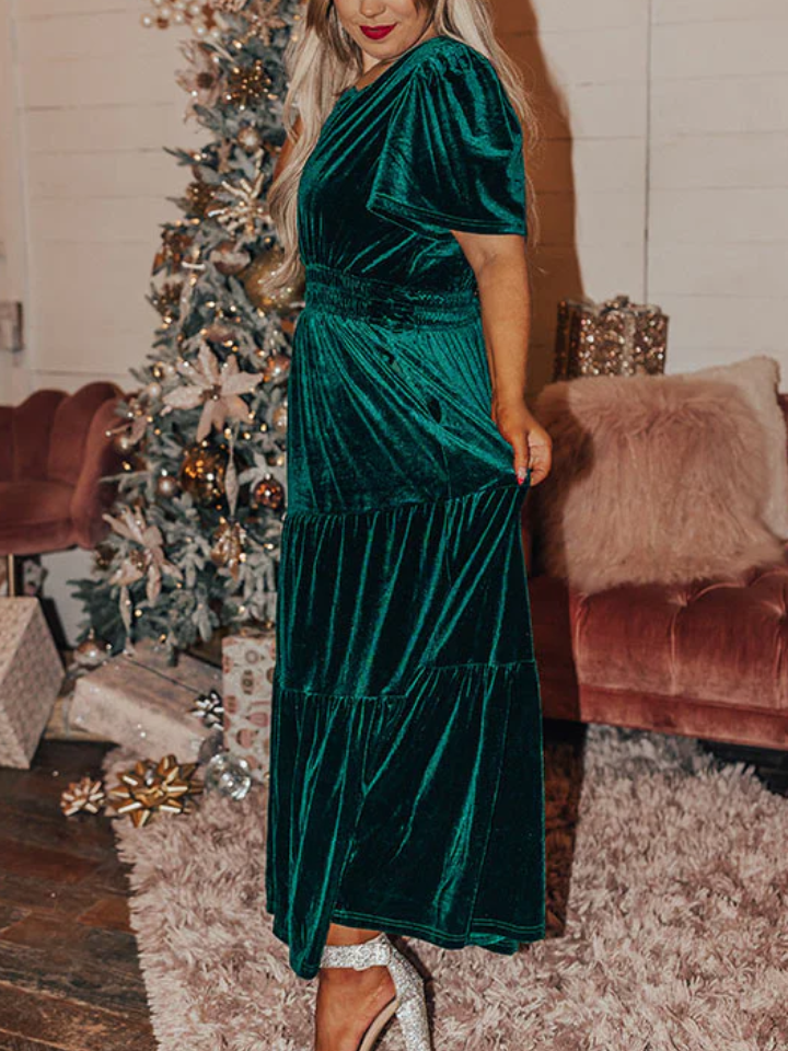 Velvet Maxi Dress In Hunter Green Curves