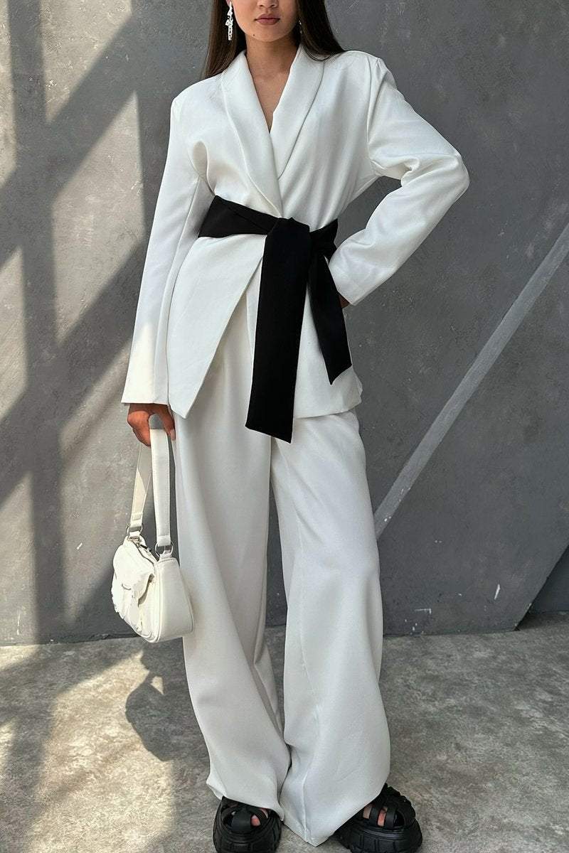 Women's Elegant Waist Tie Bow Pants Suit