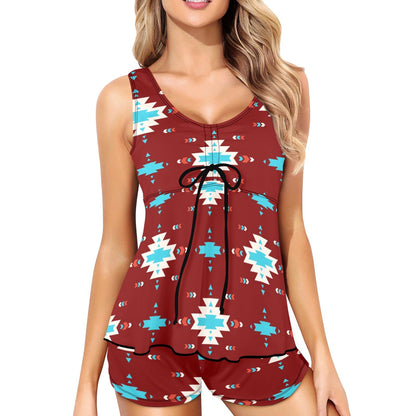 Burgandy Aztec Tankini & Boy Shorts Swim Set