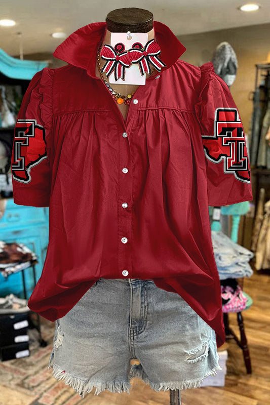 Texas Red Raiders Football Gameday Print Puff Sleeve Blouse