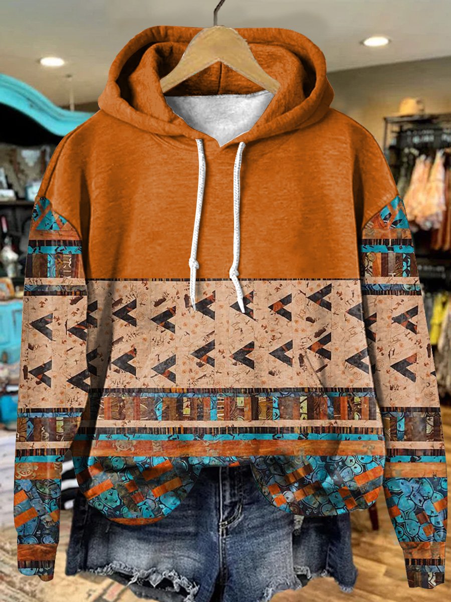 Retro Orange Stripes Geometric Art Print Casual Hoodie Sweatshirt