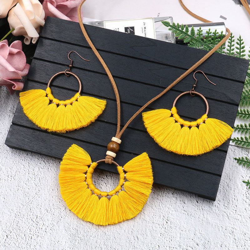 Women's Bohemian Tassel Earrings And Necklace Suit