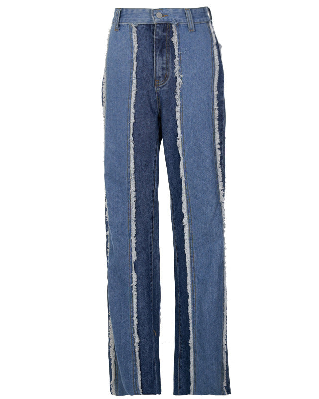 High Waist Casual Straight Denim Trousers