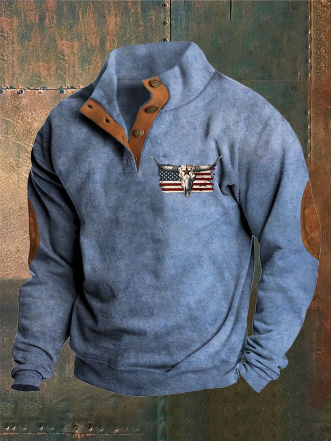 Men's Bull Skull Flag Print Sweatshirt