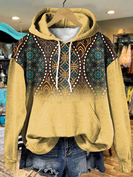 Retro Yellow Gradient Ellipse Pattern Art Print Casual Hoodie Sweatshirt