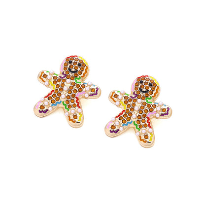 Cute Colored Alloy Christmas Gingerbread Man Earrings