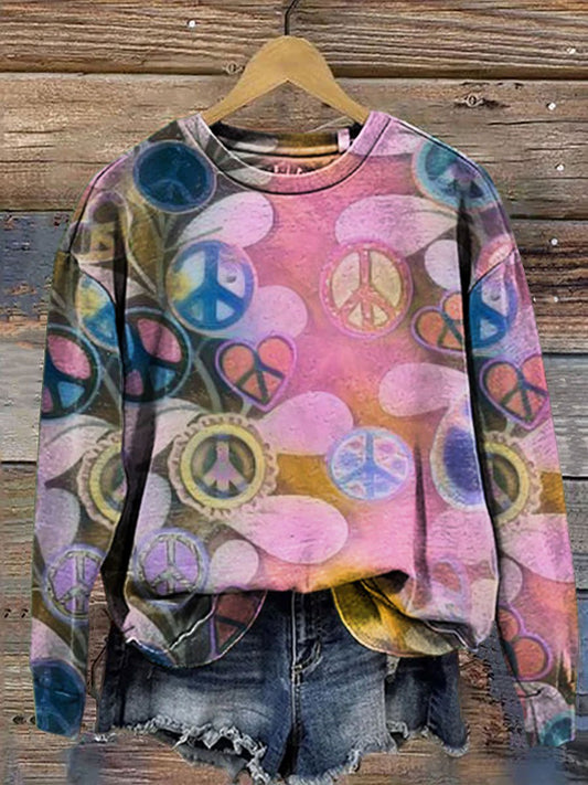 Retro Hippie Print  Casual Sweatshirt