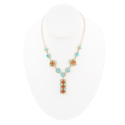 Barse Talavera Tile and Blue Turquoise Golden Y-Neck