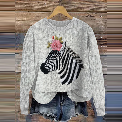 Floral Zebra Print Casual Women's Sweater