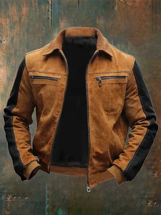 Men's Vintage Suede Multi-Pocket Fur Lapel Outdoor Jacket