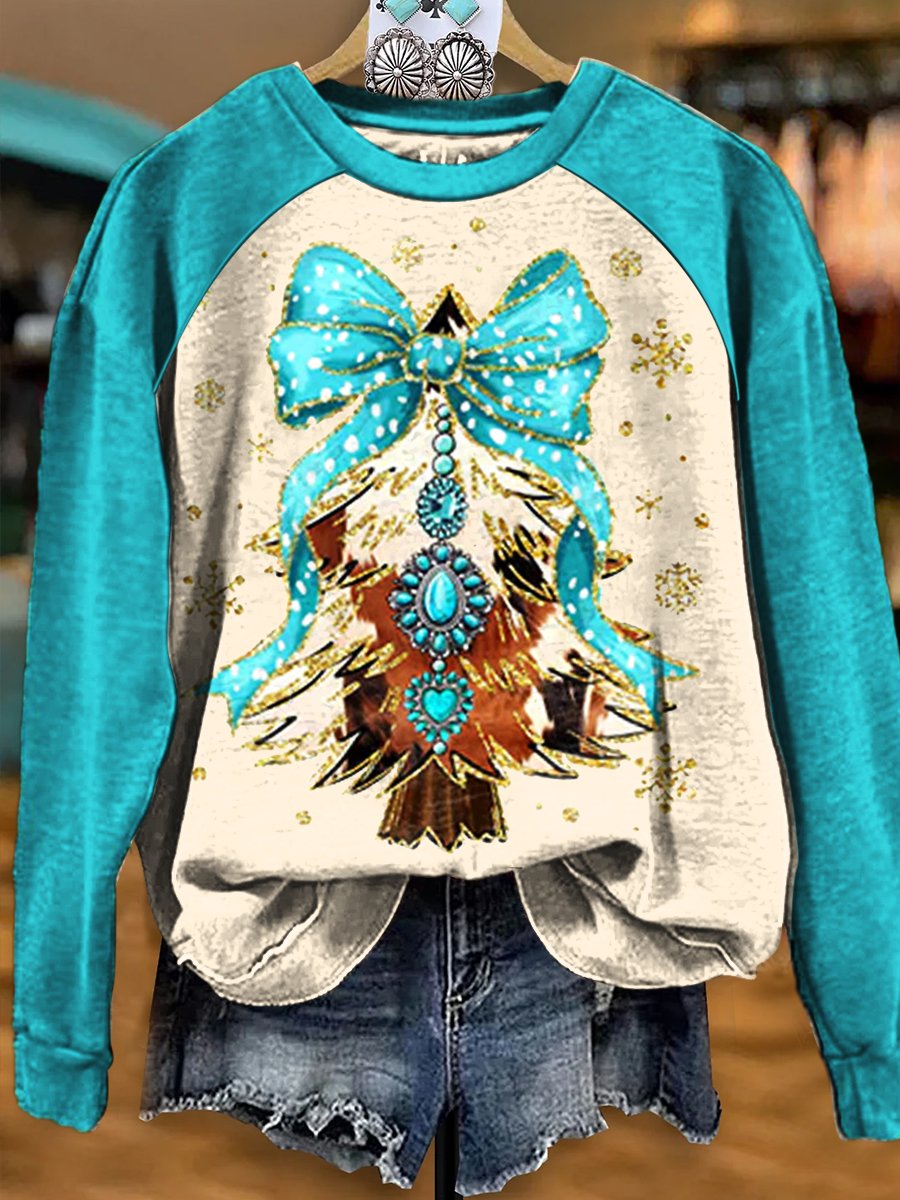 Western Christmas Print Casual Sweatshirt