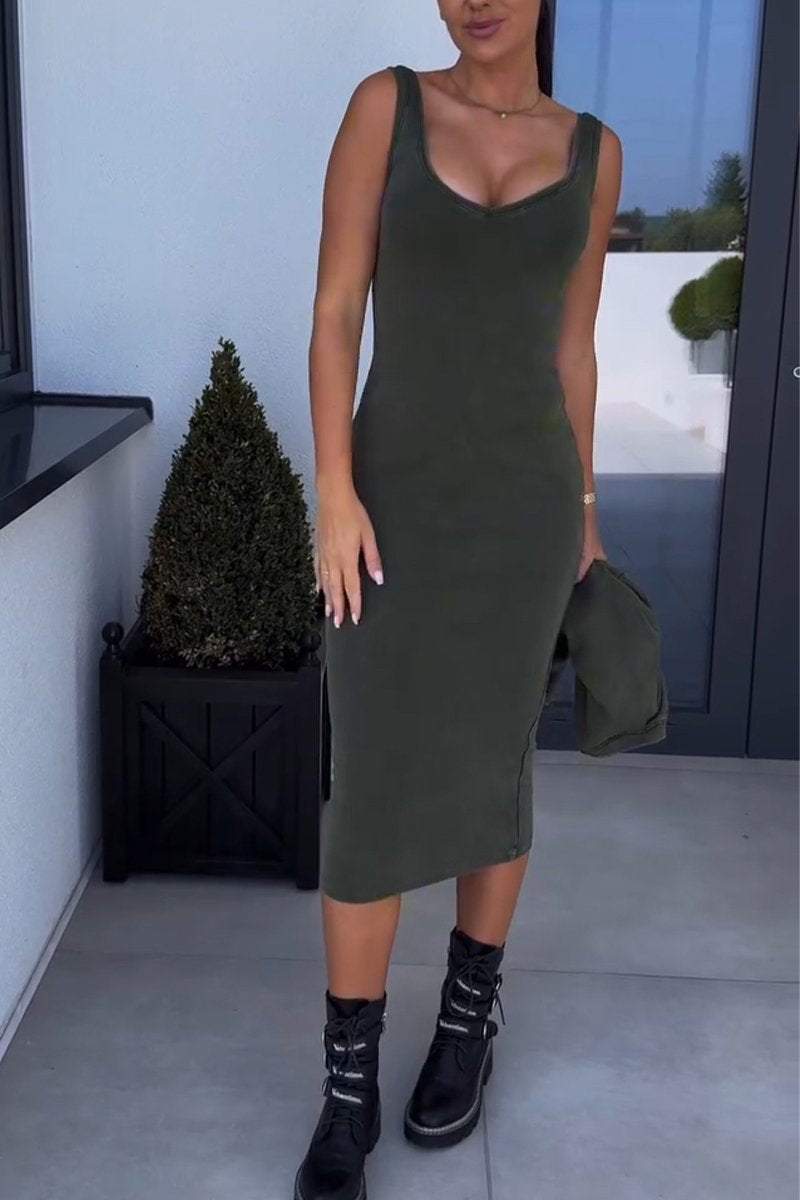 Women's Casual Round Neck Sleeveless Dress + Top Two-piece Set