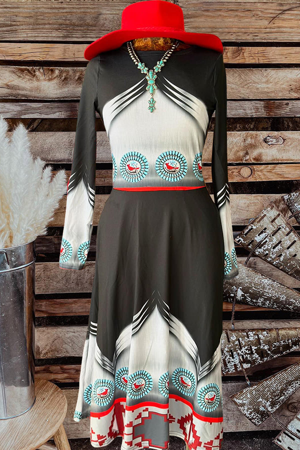 Vintage Turquoise Print Dress