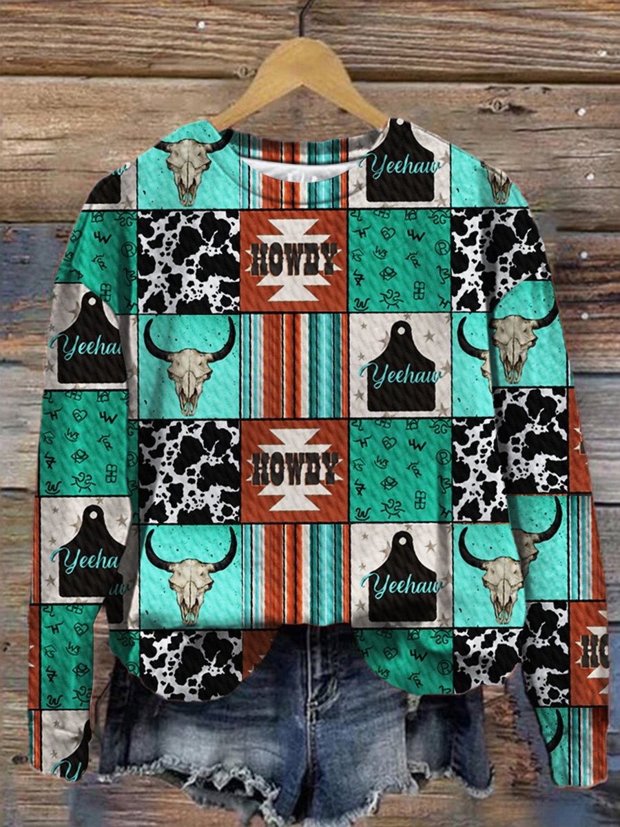 Vintage Western Print Casual Sweatshirt