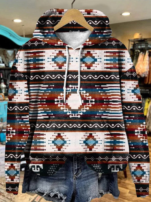 Retro Stripes Aztec Art Print Casual Hoodie Sweatshirt