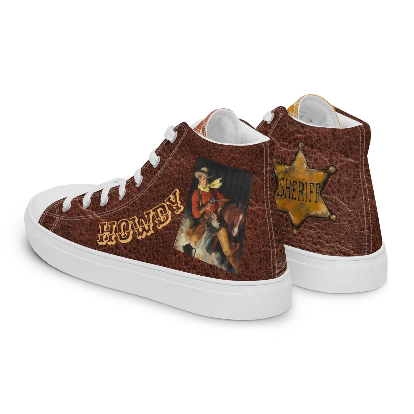 Vintage Wild West Cowboy Women__ high top canvas shoes