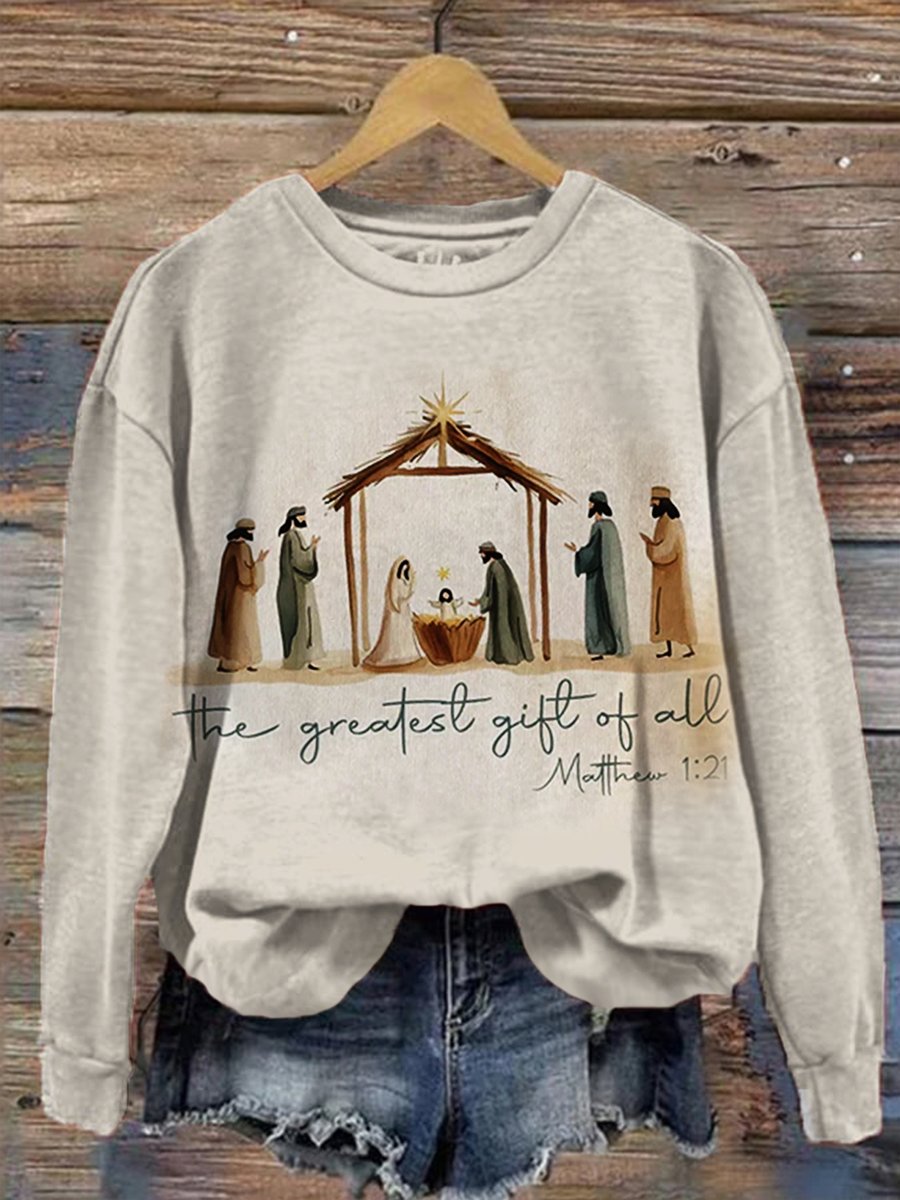 Nativity Print Casual Sweatshirt