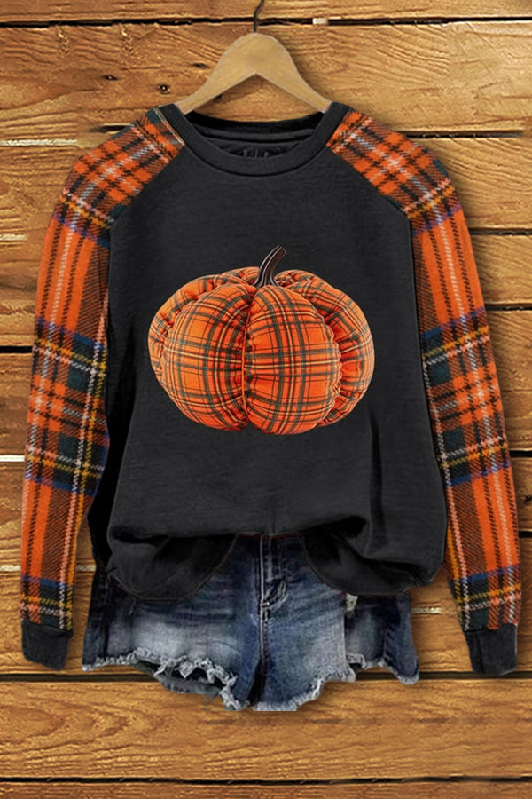 Vintage Fall Check Pumpkin Sweatshirt