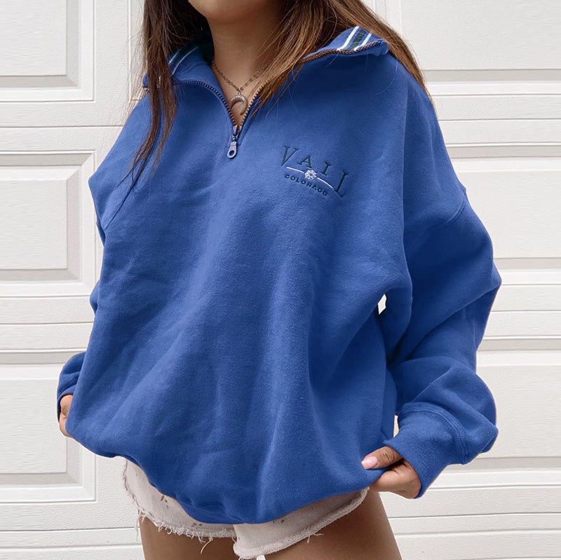 Casual Standing Collar Loose Sweatshirt