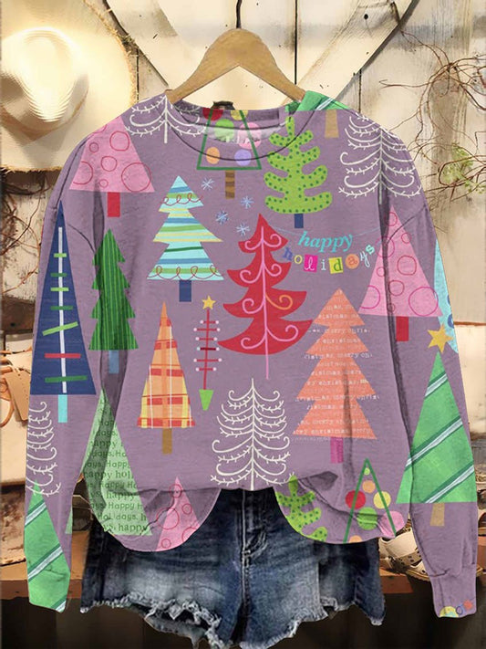 Color Christmas Tree Pattern Art Casual Print Sweatshirt