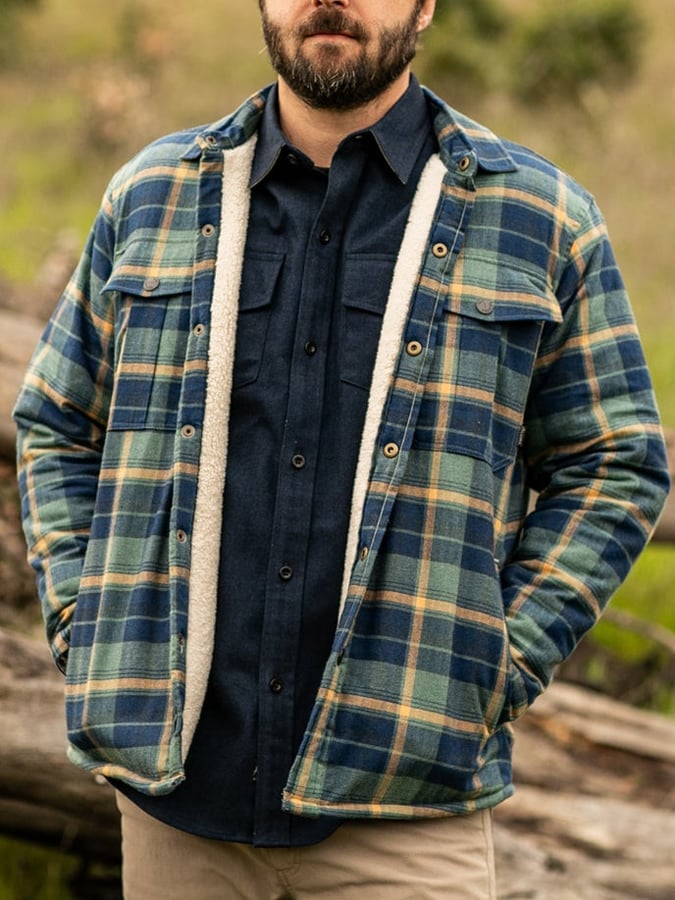 Men's retro western plaid fleece warm jacket