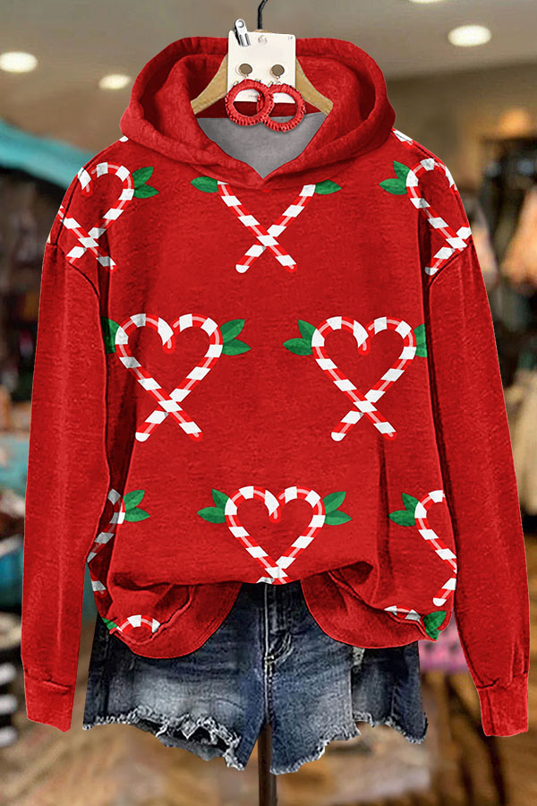 Christmas Candy Cane Print Hoodie