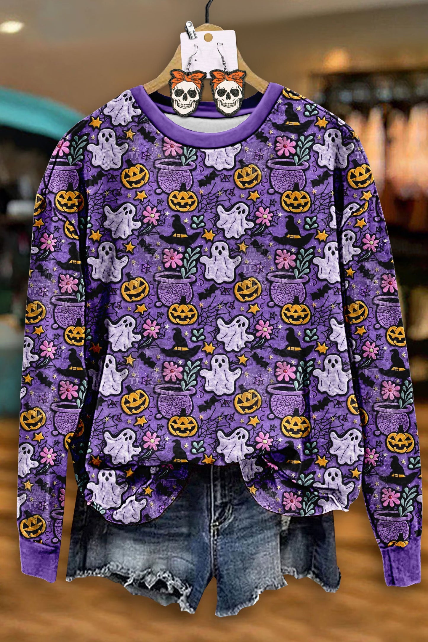 Halloween Witchy Preppy Spooky Ghost Print Sweatshirt