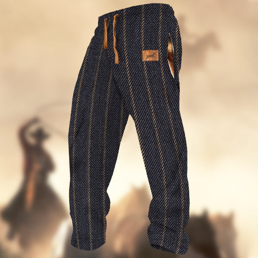 Men's Retro Country Elk Logo Twill Wool Stretch Casual Sweatpants