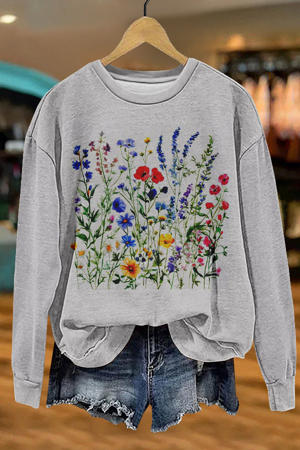 Sweet Wildflowers Print Sweatshirt