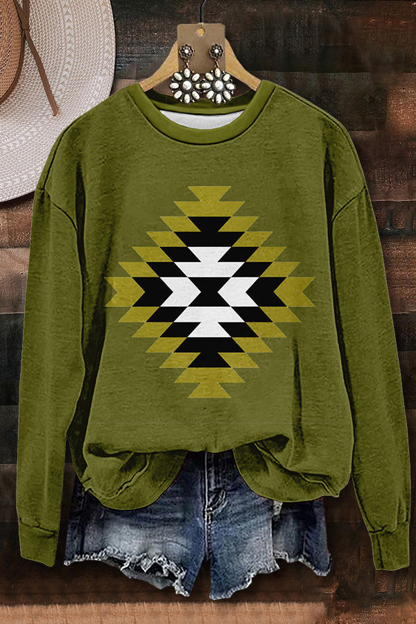 Simple Western Aztec Printed Sweatshirt