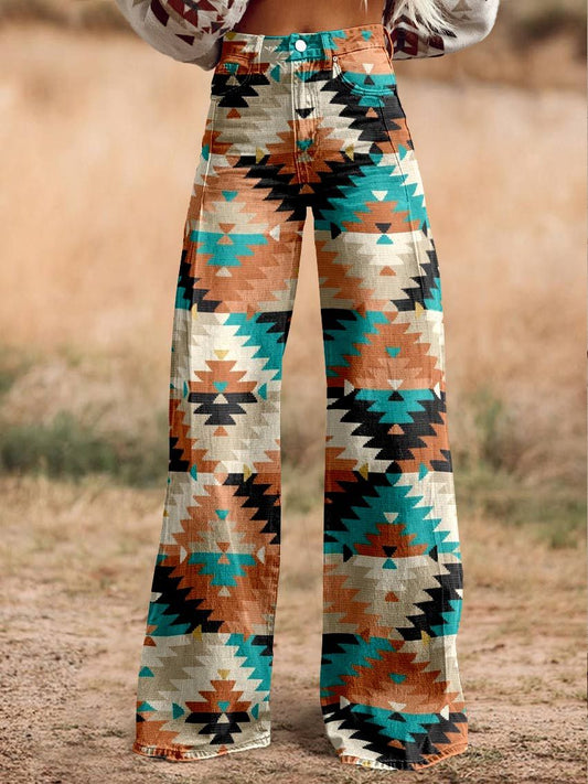 Women's Aztac Geometry Print Casual Wide Leg Pants