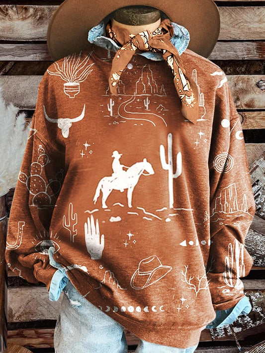 Western Print Casual Sweatshirt