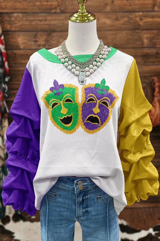 Unique Mardi Gras Print Pleated Sweatshirt