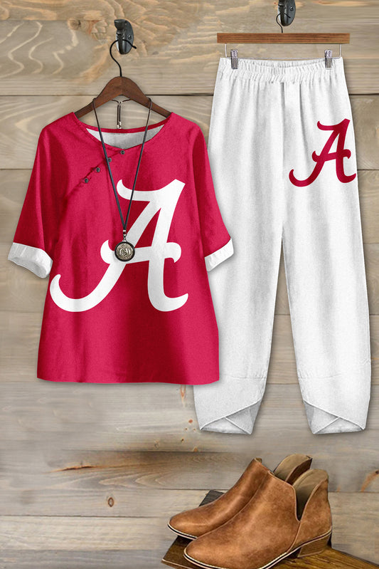 Casual Alabama Crimson Tide Printed Top Pants Set