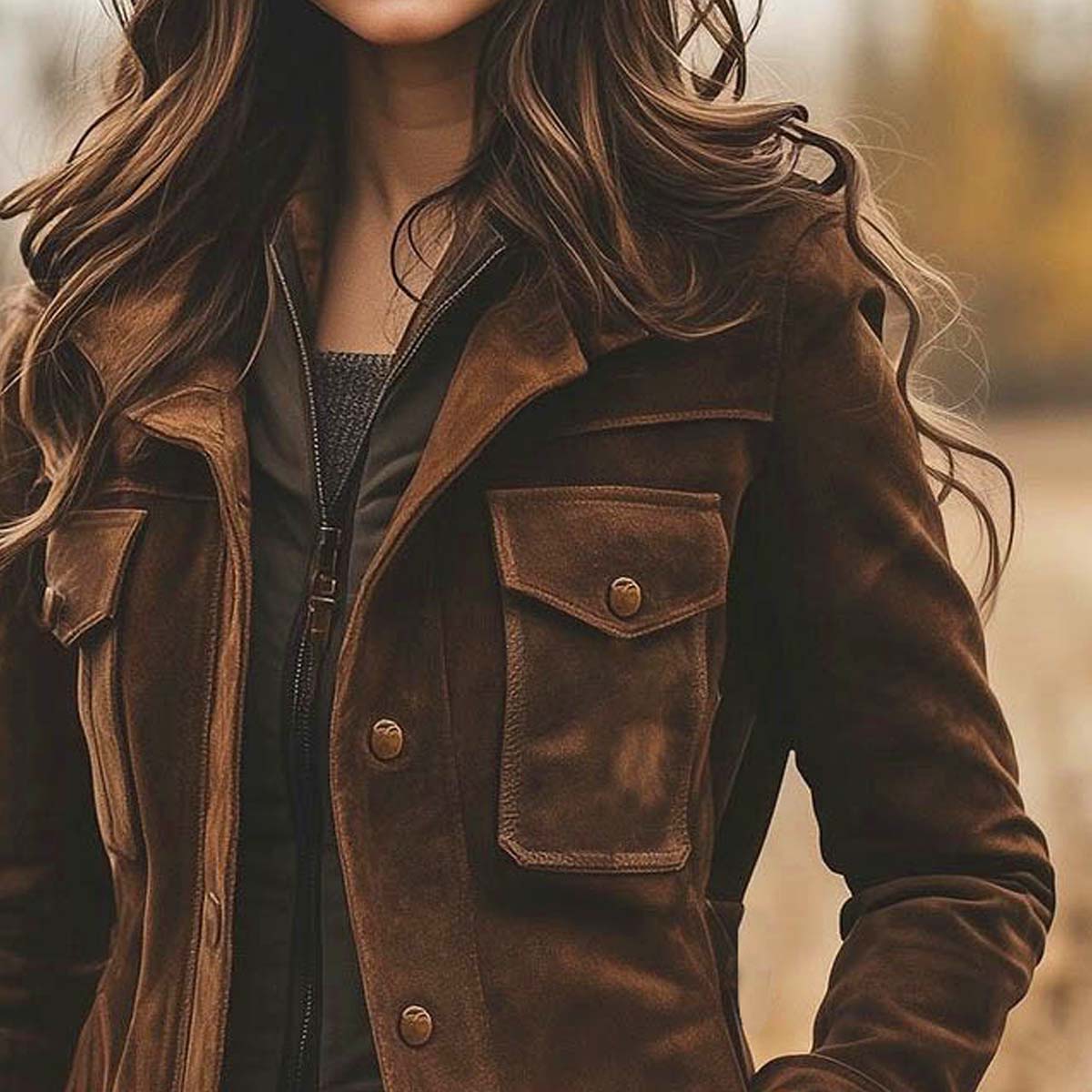 Women's Vintage Suede Lapel Collar Mid-Length Coat Jacket