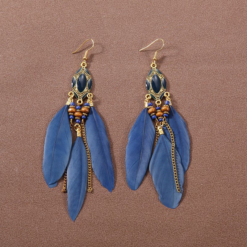 Bohemian Ethnic Style Long Feather Earrings