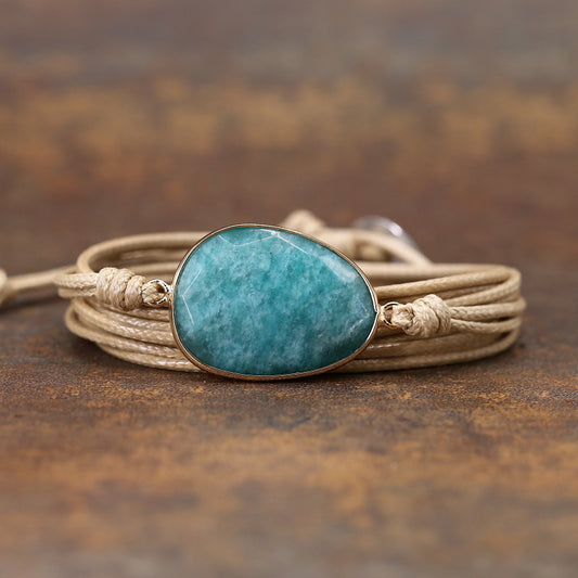 Unisex Amazonite Multi-layered Simian Ethnic Style Bracelet