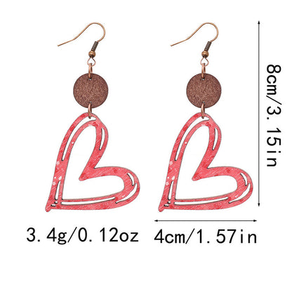 Valentine's Day Heart Hollow Wooden Earrings