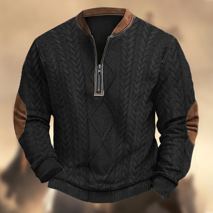 Men's Vintage Country Western Cashmere Wool Print Zipper Stand Collar Casual Sweatshirt