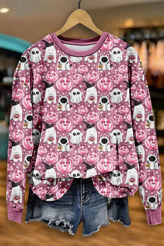 Cute Halloween Ghost Print Sweatshirt