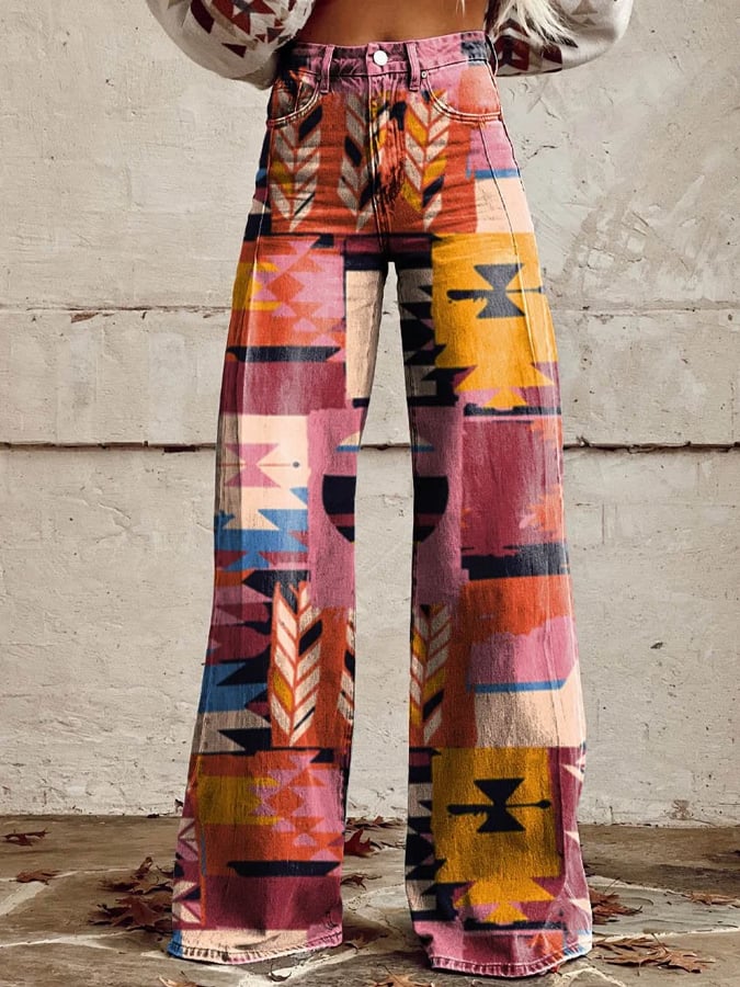 Women's Western Retro  AztecPrint Casual Pants