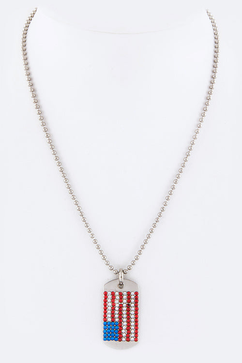 Crystal Pave U.S Flag Name Tag Necklace