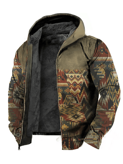 Casual Retro Western Style Printed Fleece Jacket