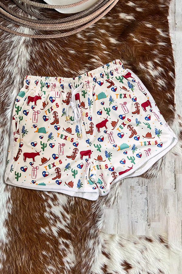 Western Print Drawstring Shorts