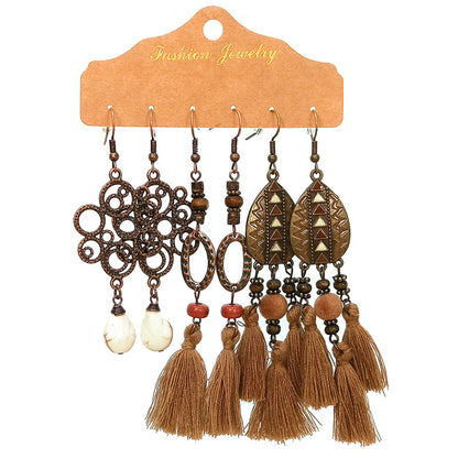 Women's Bohemian Tassel Earrings 3-Set Combination