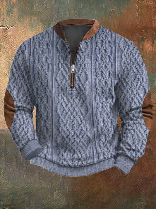 Men's Vintage Knit Print Zip-Up Sweatshirt